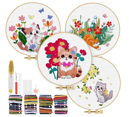 Cute Cat Embroidery Kit